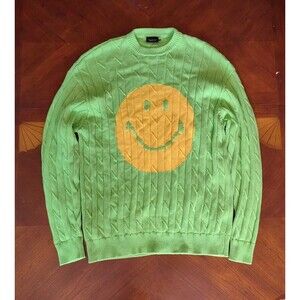 JOSHUA SANDERS Smiley X Cable Knit Cotton Neon Green Sweater Size Medium